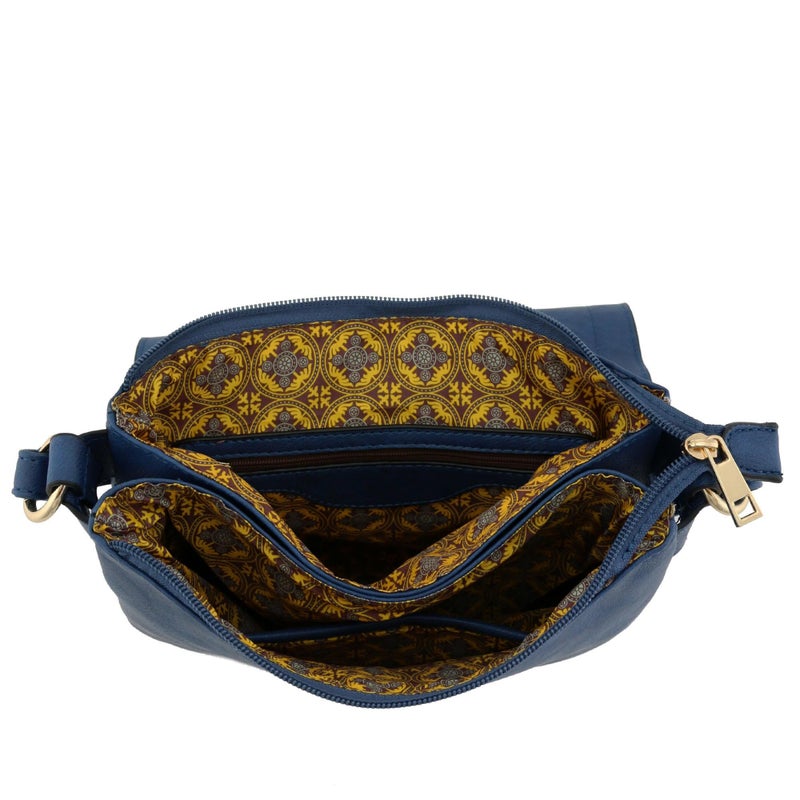 ALYSSA Double Compartment Large Flapover Crossbody Bag (Navy Blue) - Image 5